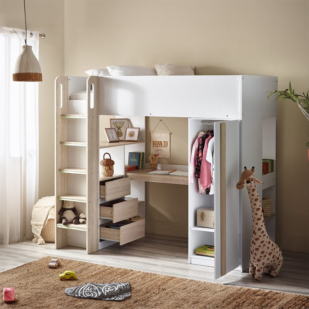 Highsleeper bed with underneath desk