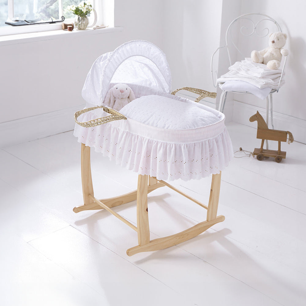 Clair de Lune Broderie Anglaise Palm Moses Basket Bedding Set (With Skirt)