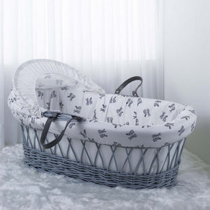 Clair de Lune Rachel Riley Bunny Grey Wicker Moses Basket with handles