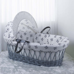 Clair de Lune Rachel Riley Bunny Grey Wicker Moses Basket with a cover