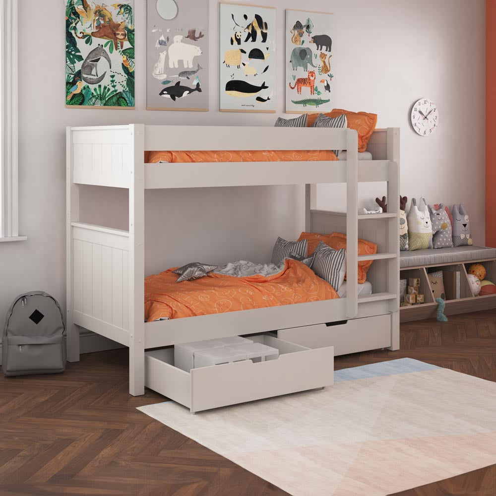 classic-white-bunk-beds-two-single-beds-white-wooden-panelled-headboard-and-footboard-with-two-drawers-under-bottom-bunk