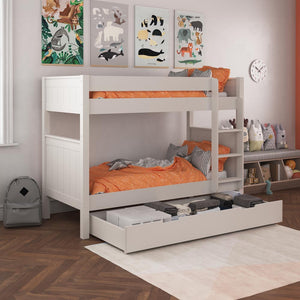 classic-white-bunk-beds-two-single-beds-white-wooden-panelled-headboard-and-footboard-with-trundle-storage-or-sleeping-space