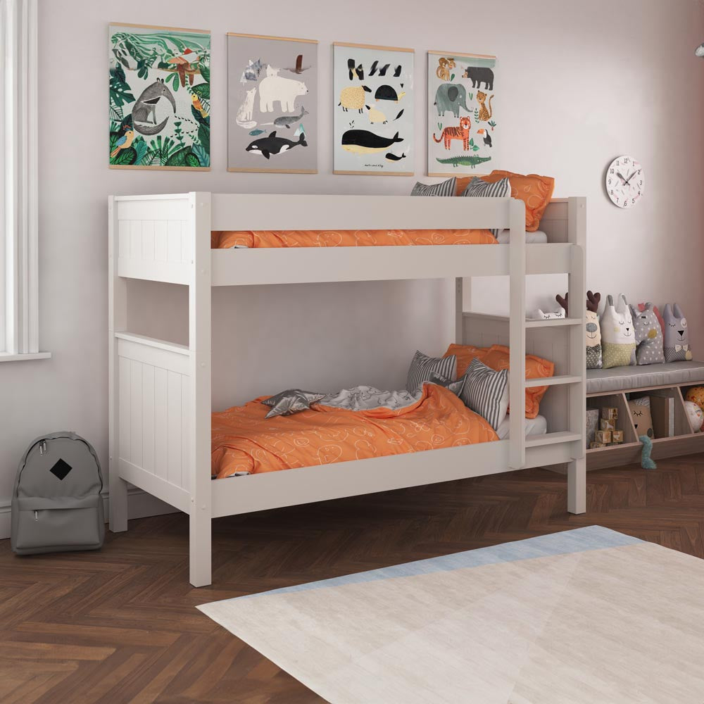 classic-white-bunk-beds-two-single-beds-white-wooden-panelled-headboard-and-footboard