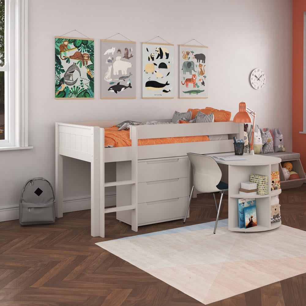 white-midsleeper-bed-three-drawer-chest-pullout-desk-with-intergrated-shelving 