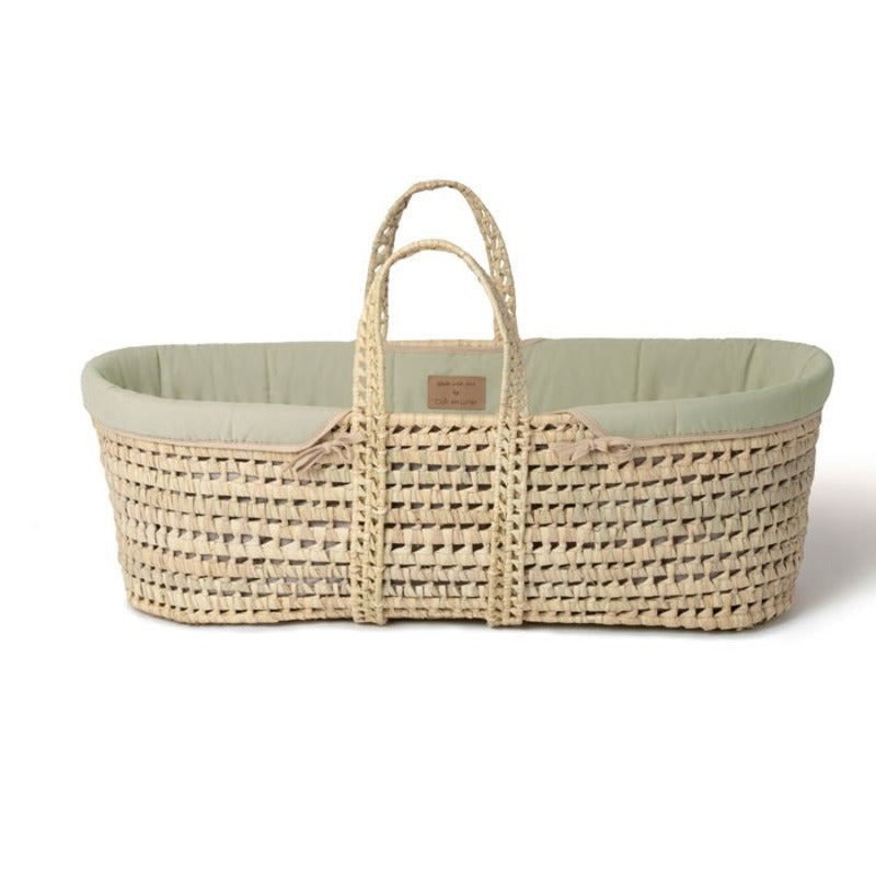 green Clair de Lune Organic Palm Moses Basket with no stand