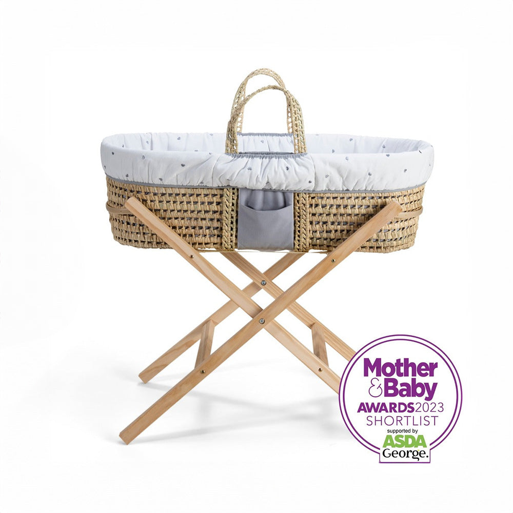 Clair de Lune Reversible Lullaby Hearts Palm Moses Basket Bundle