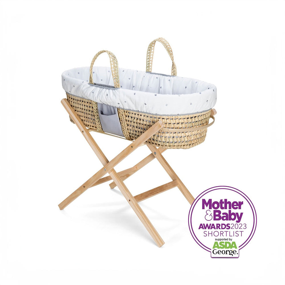 Clair de Lune Reversible Lullaby Hearts Palm Moses Basket Bundle