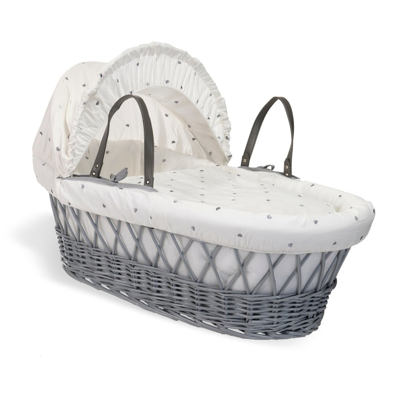 Clair de Lune Lullaby Hearts Grey Wicker Moses Basket