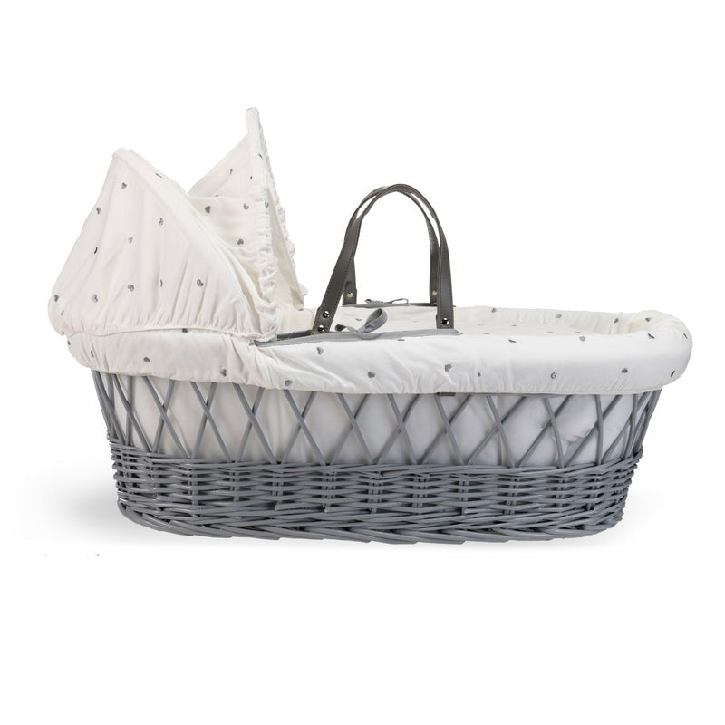 Clair de Lune Lullaby Hearts Grey Wicker Moses Basket