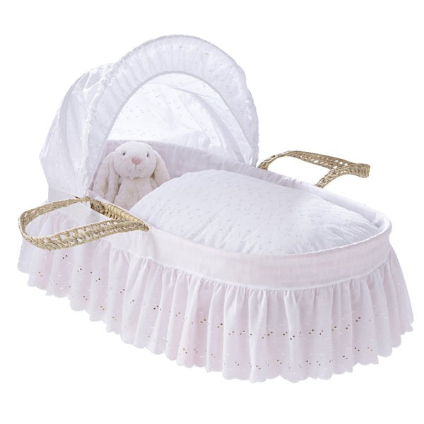 Clair de Lune Broderie Anglaise Palm Moses Basket Bedding Set (With Skirt)