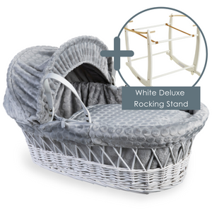 Clair de Lune Marshmallow grey Wicker Moses Basket with a stand