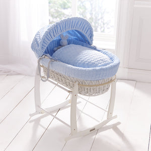 Clair de Lune Marshmallow blue Wicker Moses Basket with a stand