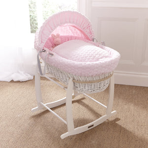 Clair de Lune Marshmallow pink Wicker Moses Basket with a stand