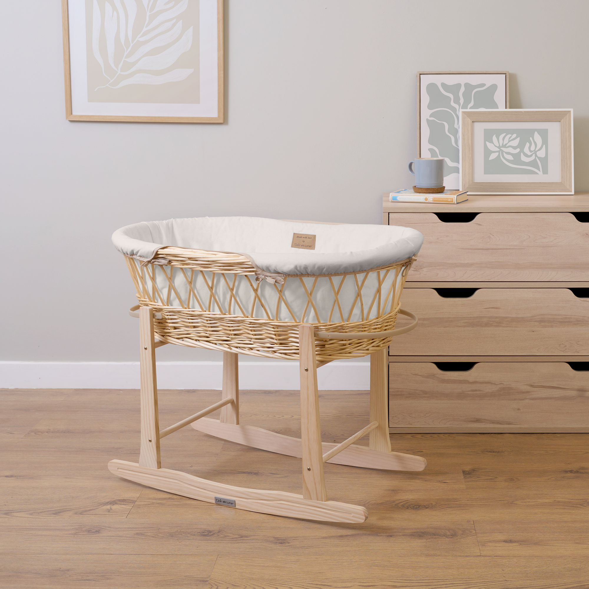 Clair de Lune Organic Natural Wicker Moses Basket with a stand