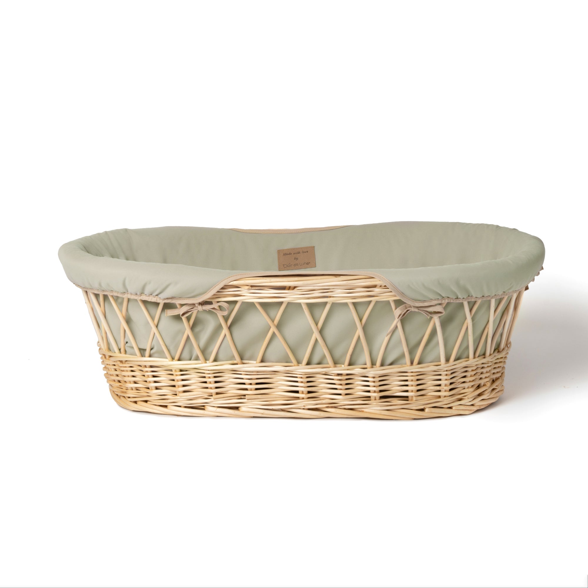 Clair de Lune Organic Natural Wicker Moses Basket with a green interior