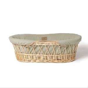 Clair de Lune Organic Natural Wicker Moses Basket with a green interior