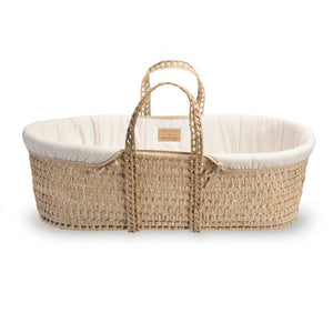 side view of Clair de Lune Organic Palm Moses Basket with no stand