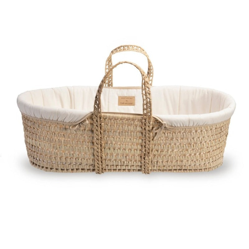 side view of Clair de Lune Organic Palm Moses Basket with no stand