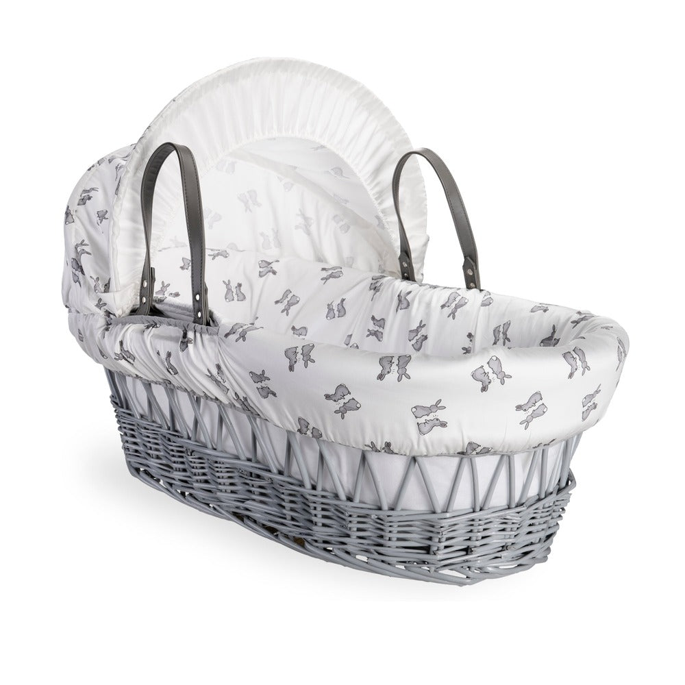 Clair de Lune Rachel Riley Bunny Grey Wicker Moses Basket