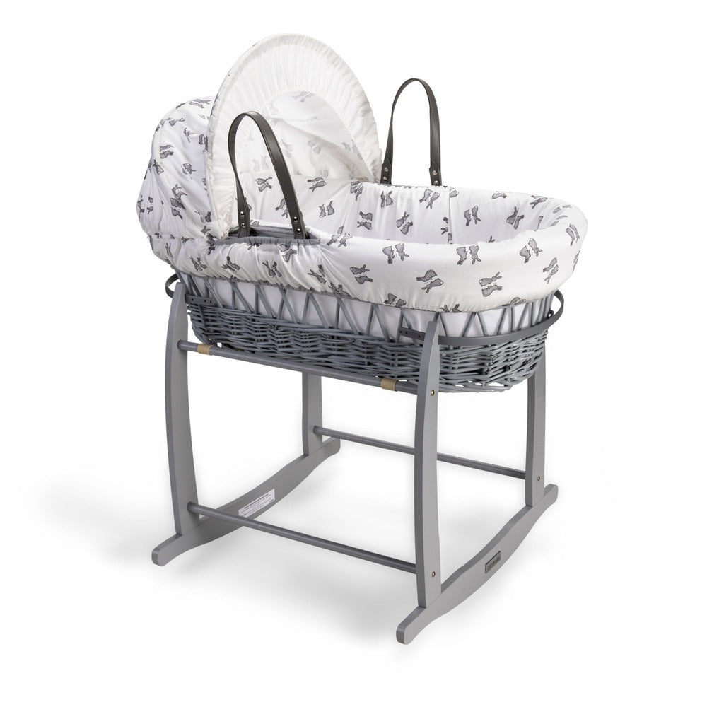 Clair de Lune Rachel Riley Bunny Grey Wicker Moses Basket with a stand