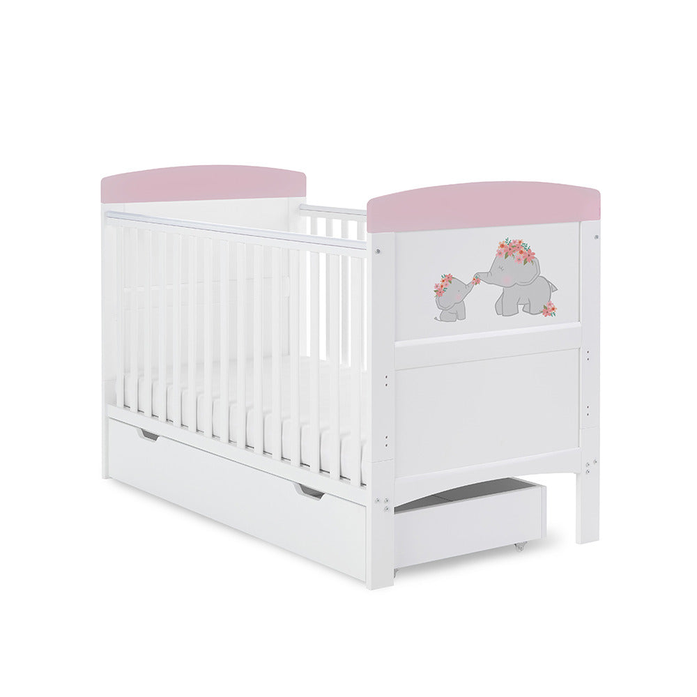 Obaby Grace Inspire Me & Mini Me Elephants Nursery Cot Bed - Pink