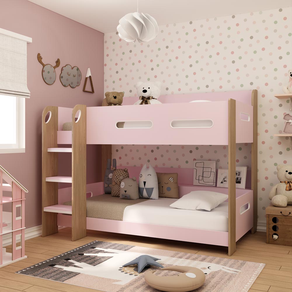 Kidsaw Dreamer Pink Wooden Bunk Bed with Ladder