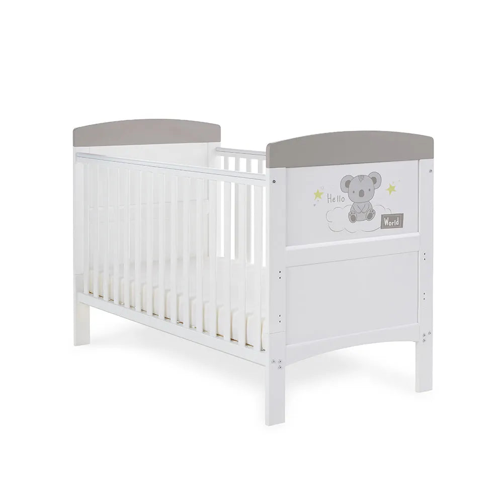 Obaby Grace Inspire Hello World Koala Nursery Cot Bed - Grey