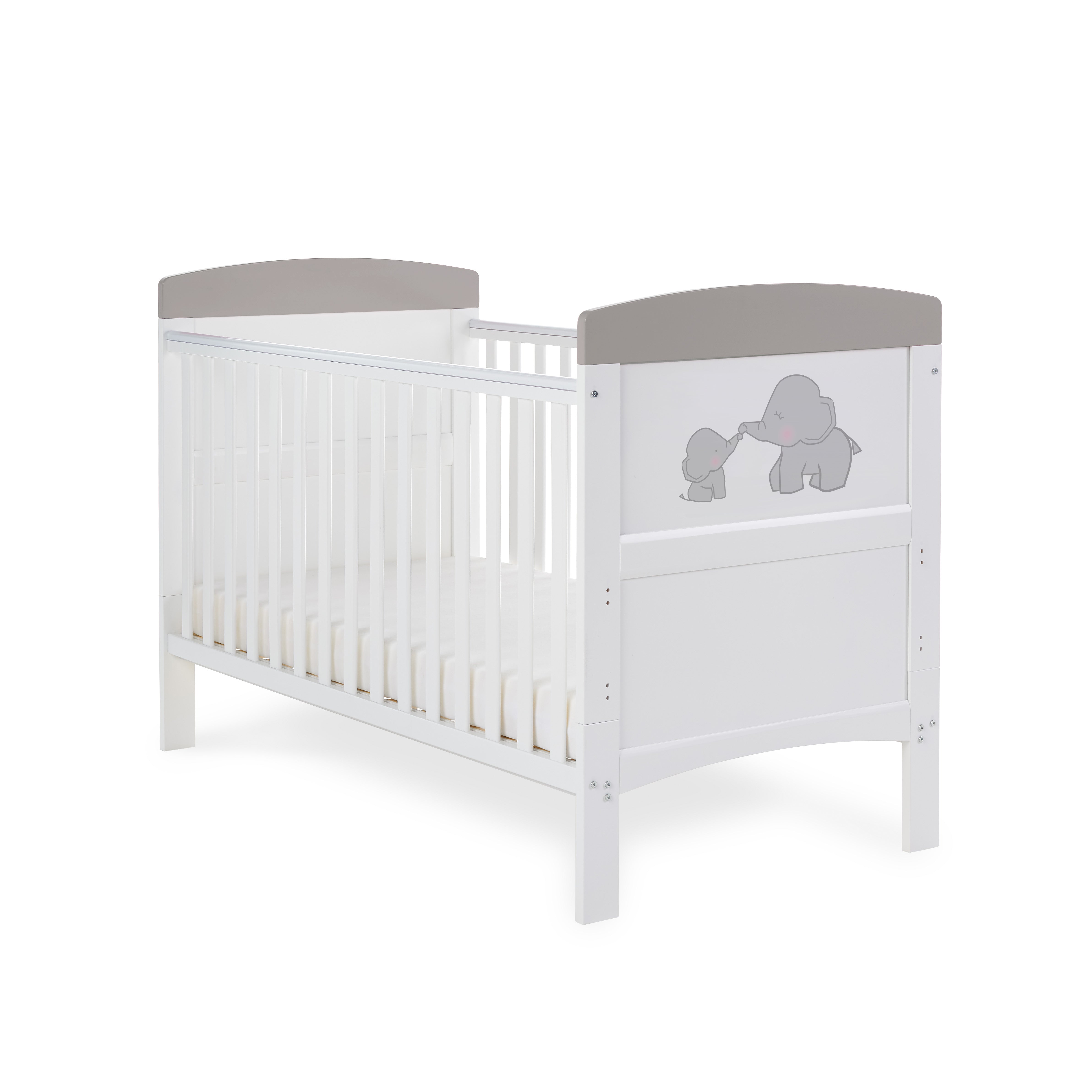 Obaby Grace Inspire Me & Mini Me Elephants Nursery Cot Bed - Grey