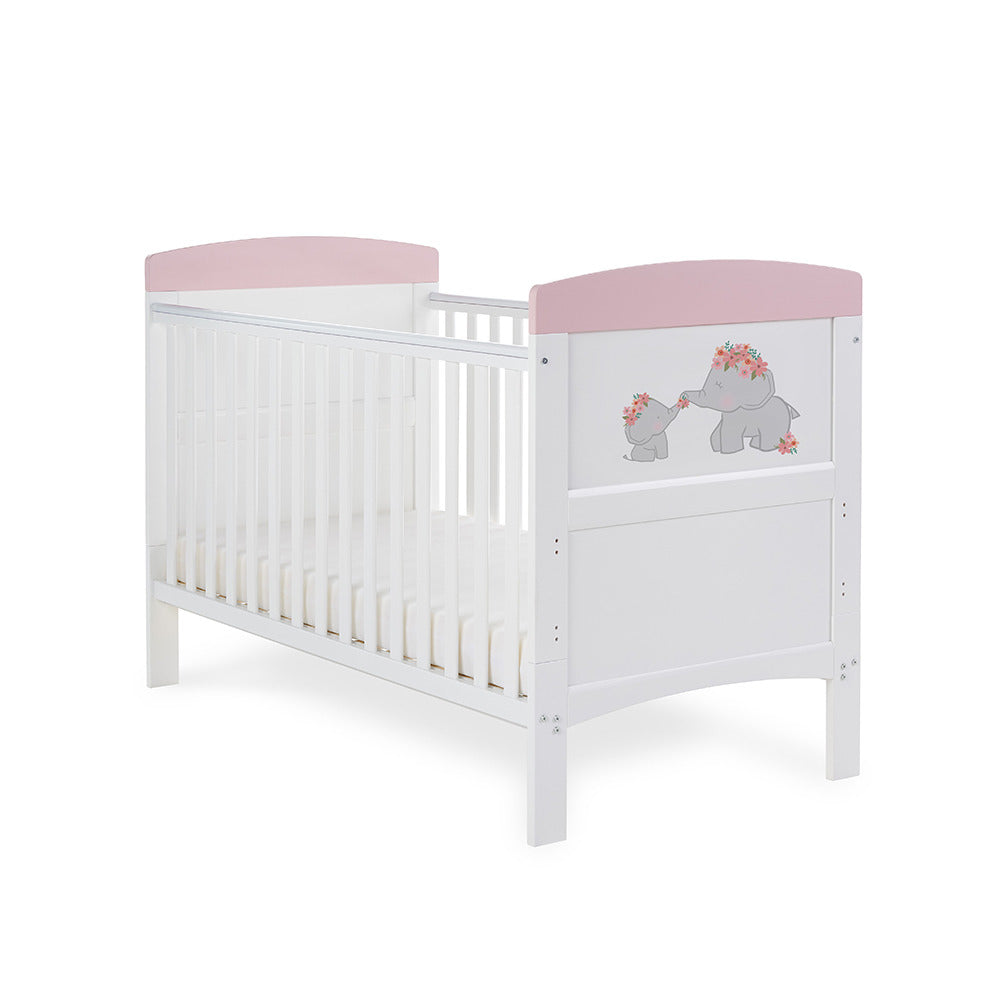 Obaby Grace Inspire Me & Mini Me Elephants Nursery Cot Bed - Pink