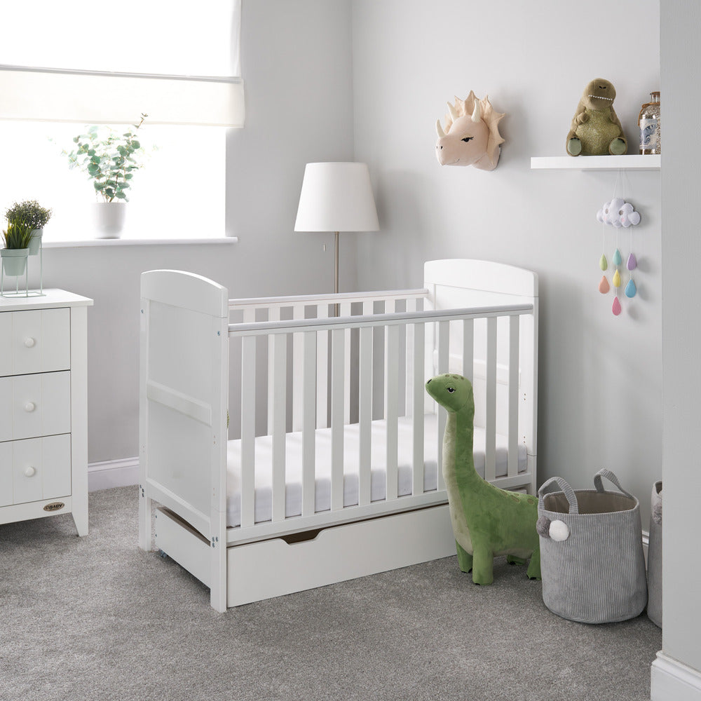 Obaby Grace Mini Cot Bed 2 Piece Nursery Room Set - White