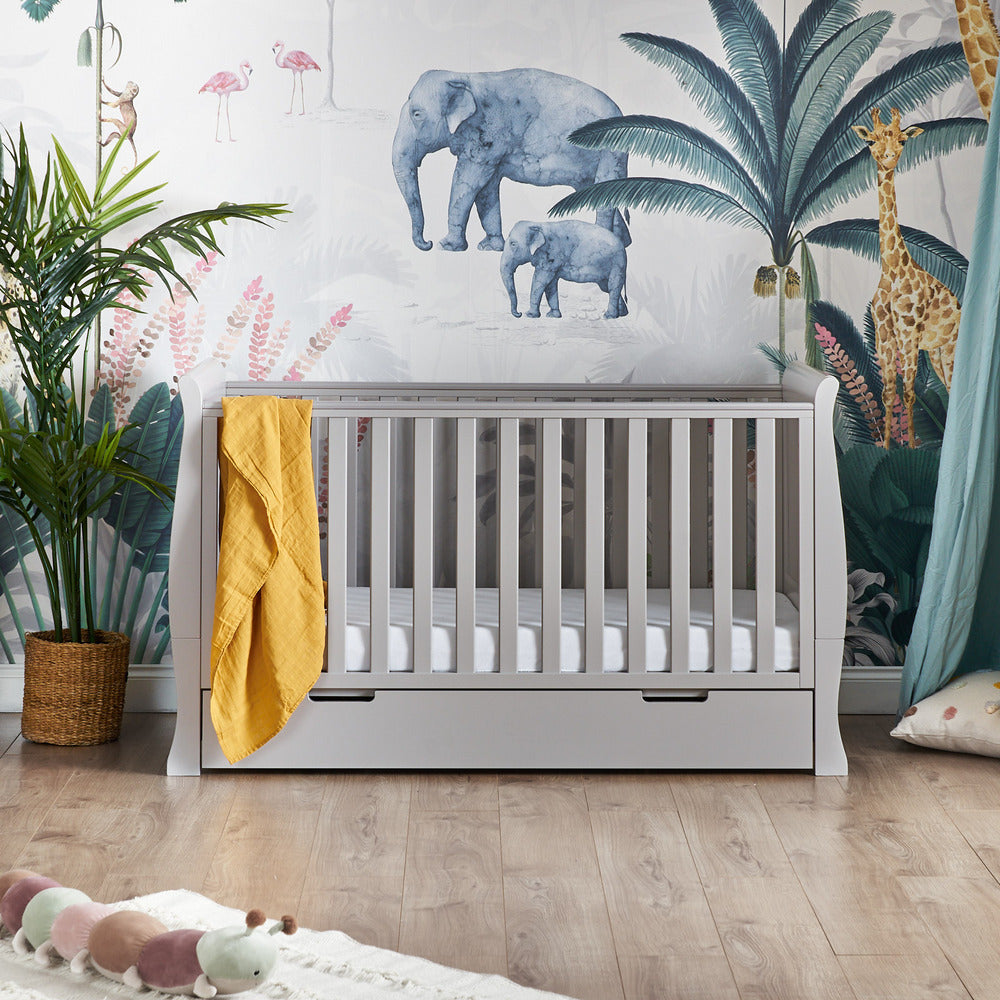 Obaby Stamford Classic Sleigh Cot Bed Nursery 4 Piece Room Set - Warm Grey