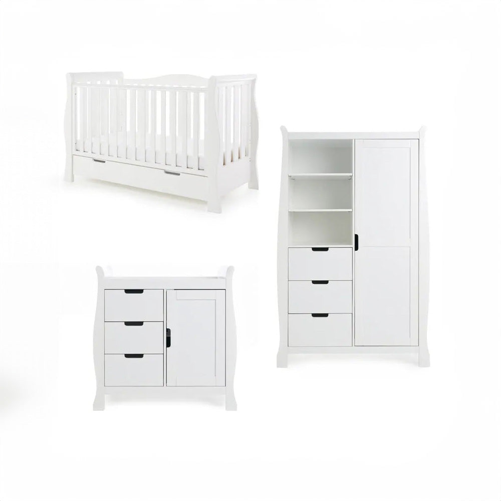 Obaby Stamford Luxe Sleigh 3 Piece Room Set - White