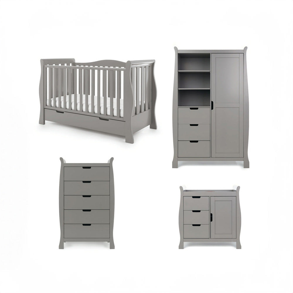 Obaby Stamford Luxe Sleigh 4 Piece Room Set - Taupe Grey