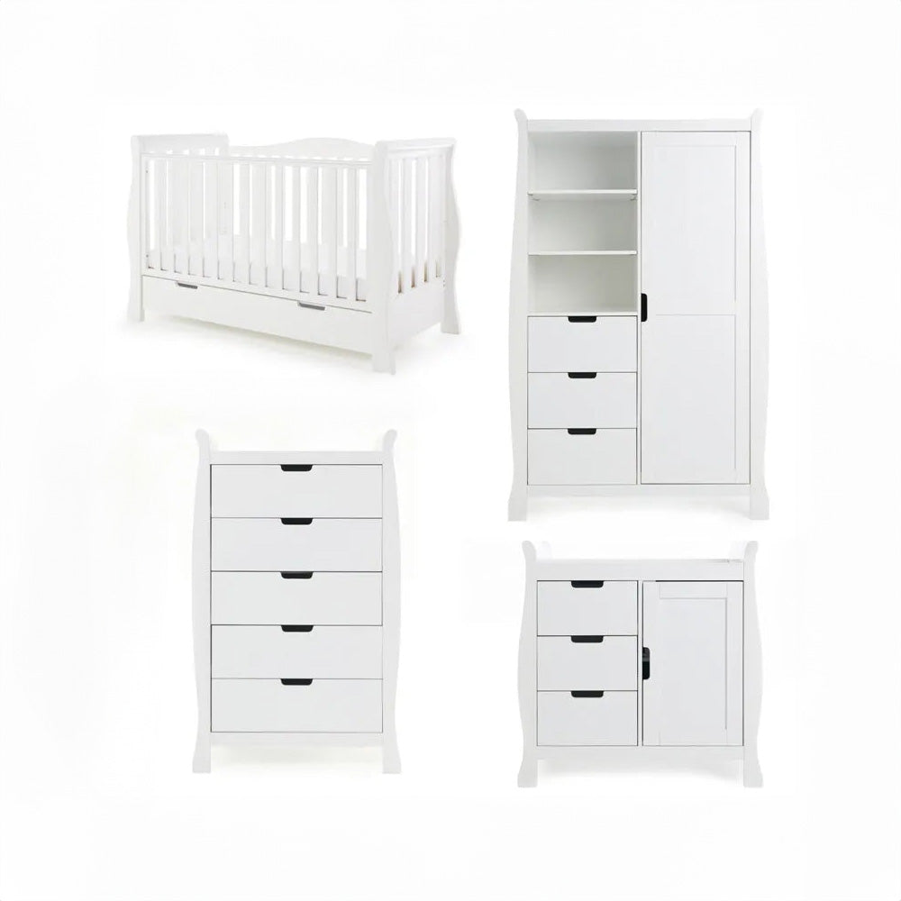 Obaby Stamford Luxe Sleigh 4 Piece Room Set - White