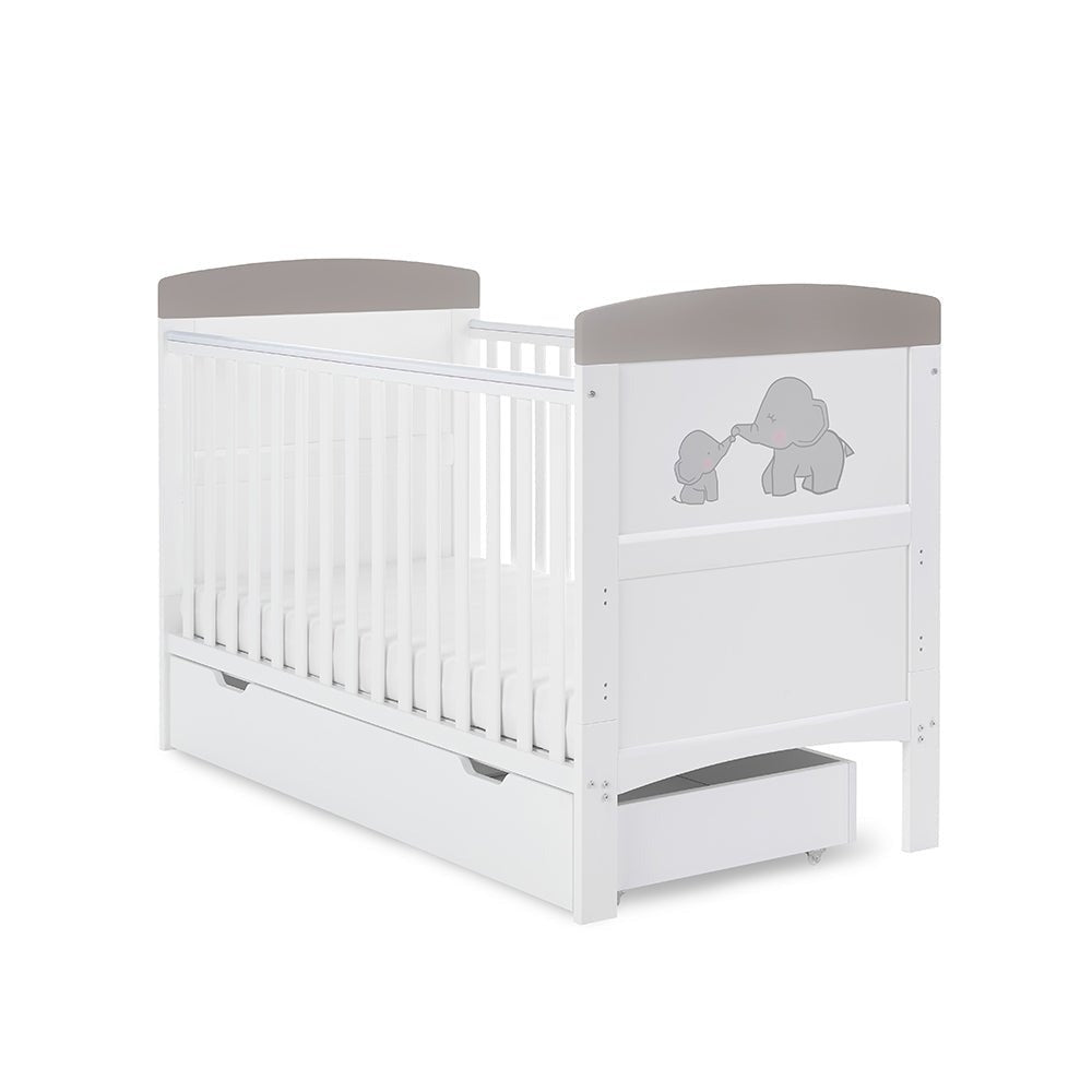 Obaby Grace Inspire Me & Mini Me Elephants Nursery Cot Bed - Grey