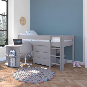 midsleeper-grey-pullout-workspace-with shelf-space-and-three-drawer-chest