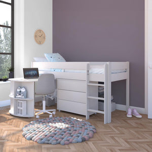 midsleeper-white-pullout-workspace-with shelf-space-and-three-drawer-chest