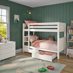 white-wooden-classic-single-beds-bunk-bed-with-two-drawers