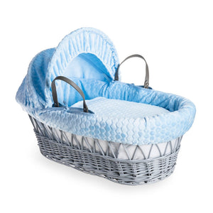 Blue Clair de Lune Marshmallow Grey Wicker Moses Basket