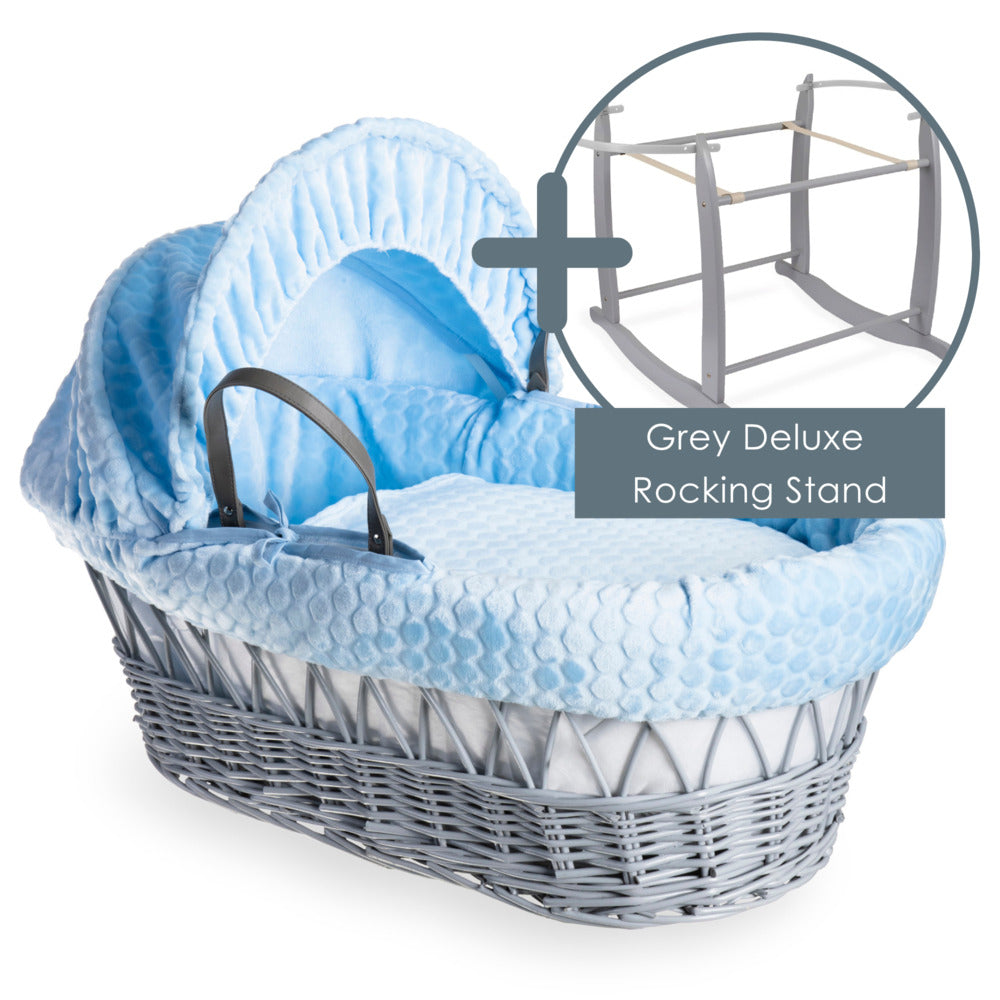 Grey Deluxe Rocking Stan for the blue Clair de Lune Marshmallow Grey Wicker Moses Basket