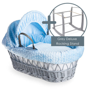 Grey Deluxe Rocking Stan for the blue Clair de Lune Marshmallow Grey Wicker Moses Basket