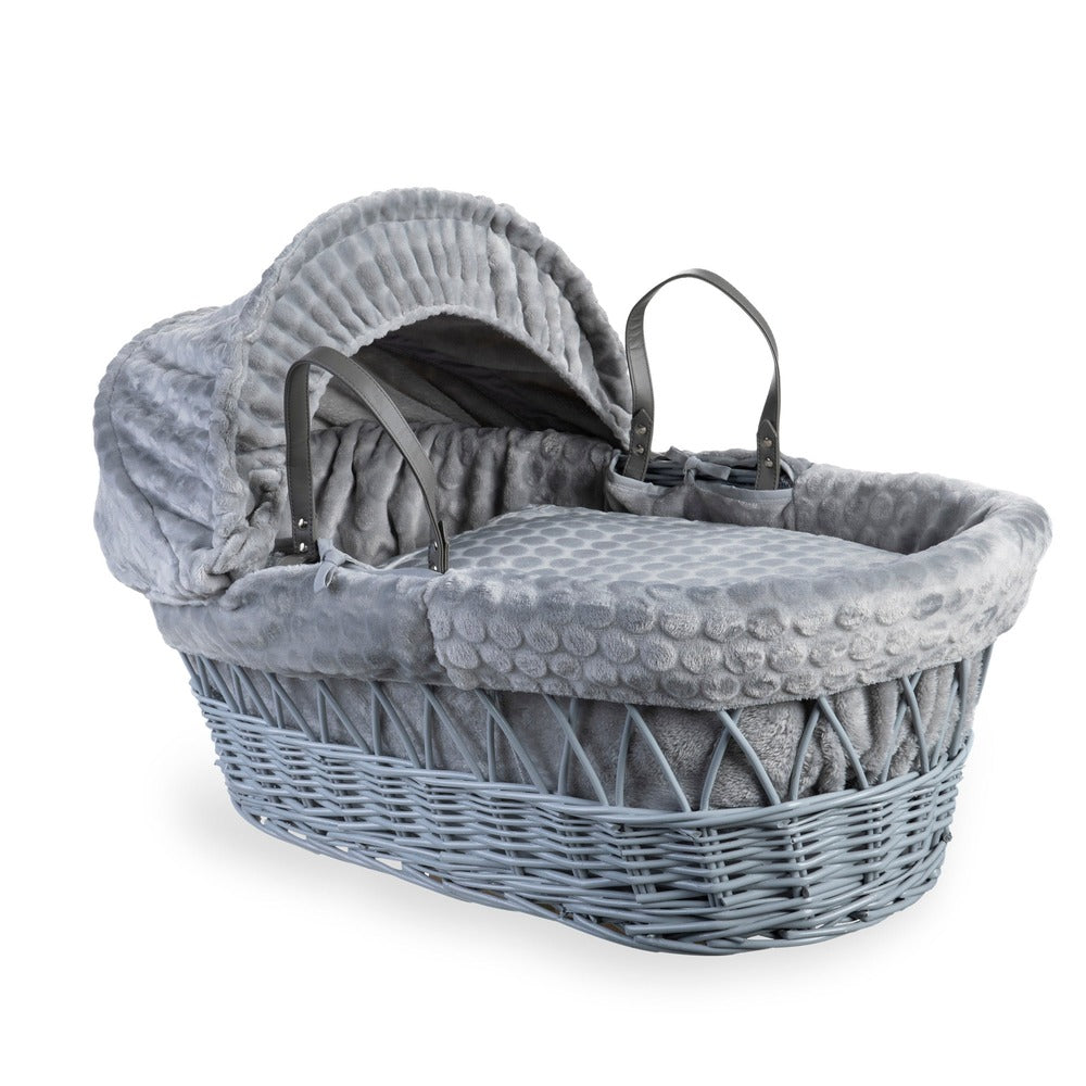 Grey Clair de Lune Marshmallow Grey Wicker Moses Basket