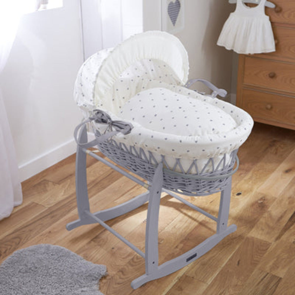 Clair de Lune Lullaby Hearts Grey Wicker Moses Basket Stand