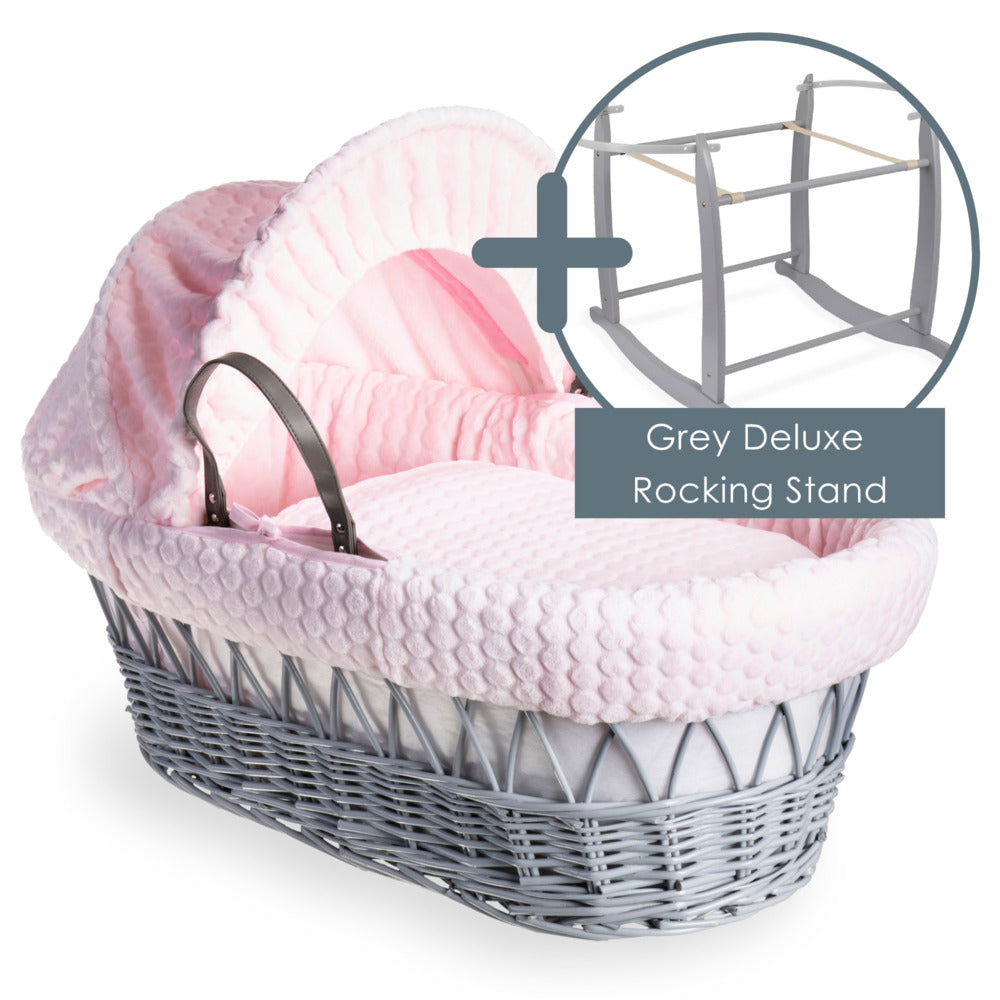 Grey Deluxe Rocking Stand for Pink Clair de Lune Marshmallow Grey Wicker Moses Basket