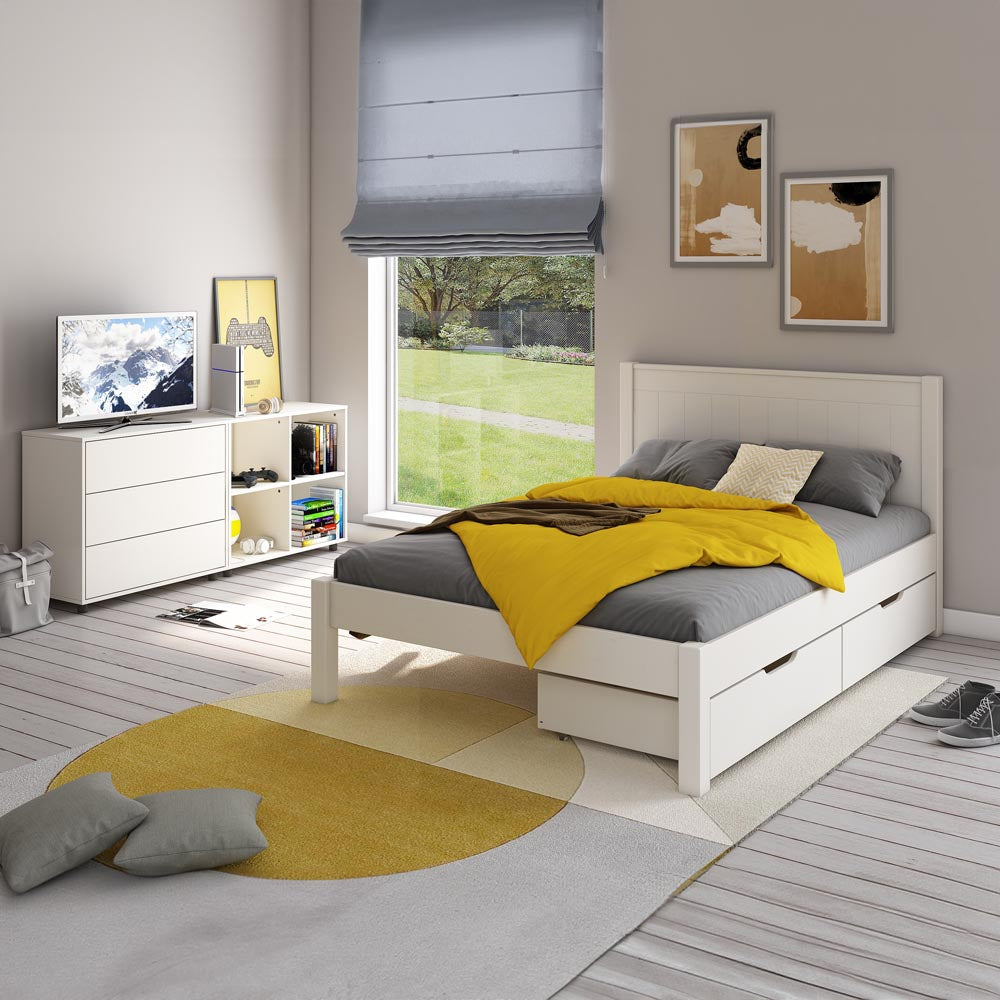 white-low-end-double-bed-with-two-drawers