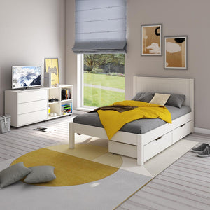 white-low-end-small-double-bed-with-two-drawers