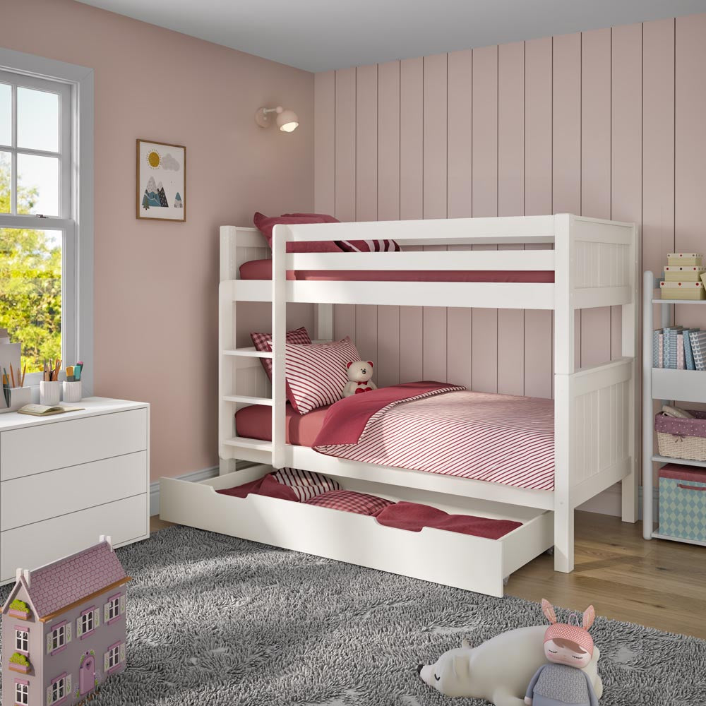 white-wooden-bunk-bed-with-guarded-rails-on-top-bunk-with-trundle-opened