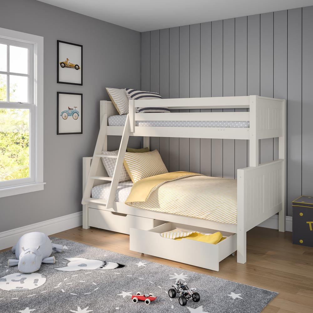 White Wooden Classic Originals Trio Bunk Bed with Drawers Bunk Beds