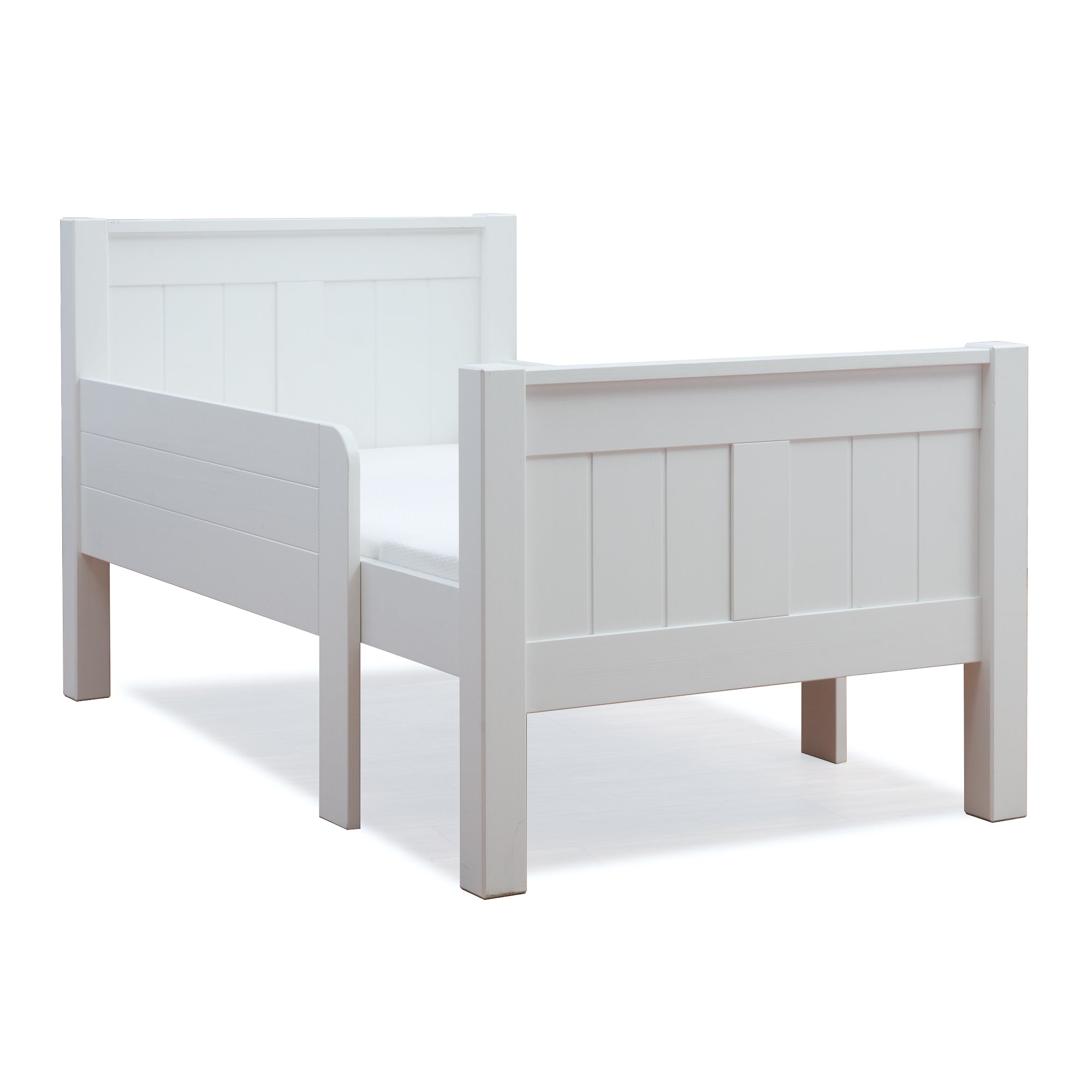 different-angle-assembled-white-starter-bed-with-foam-mattress