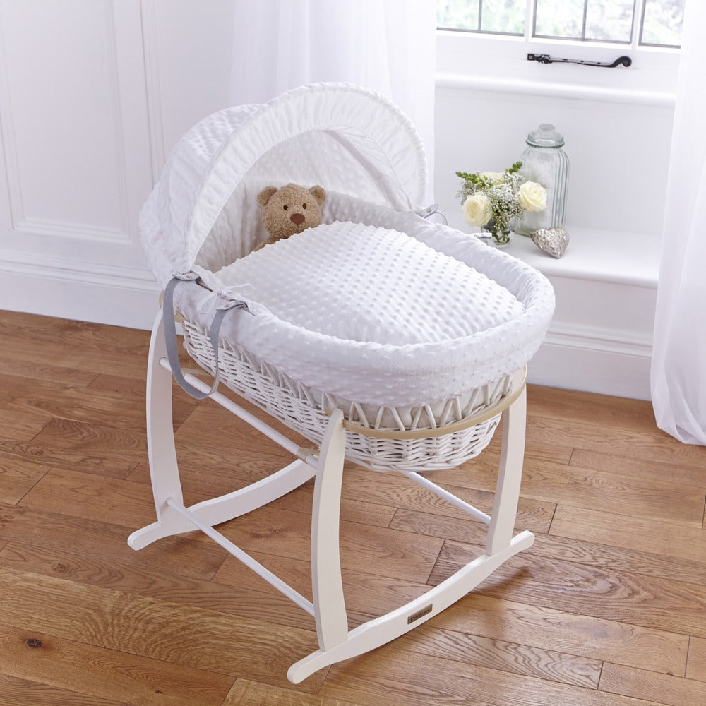 Clair de Lune Dimple White Wicker Moses Basket